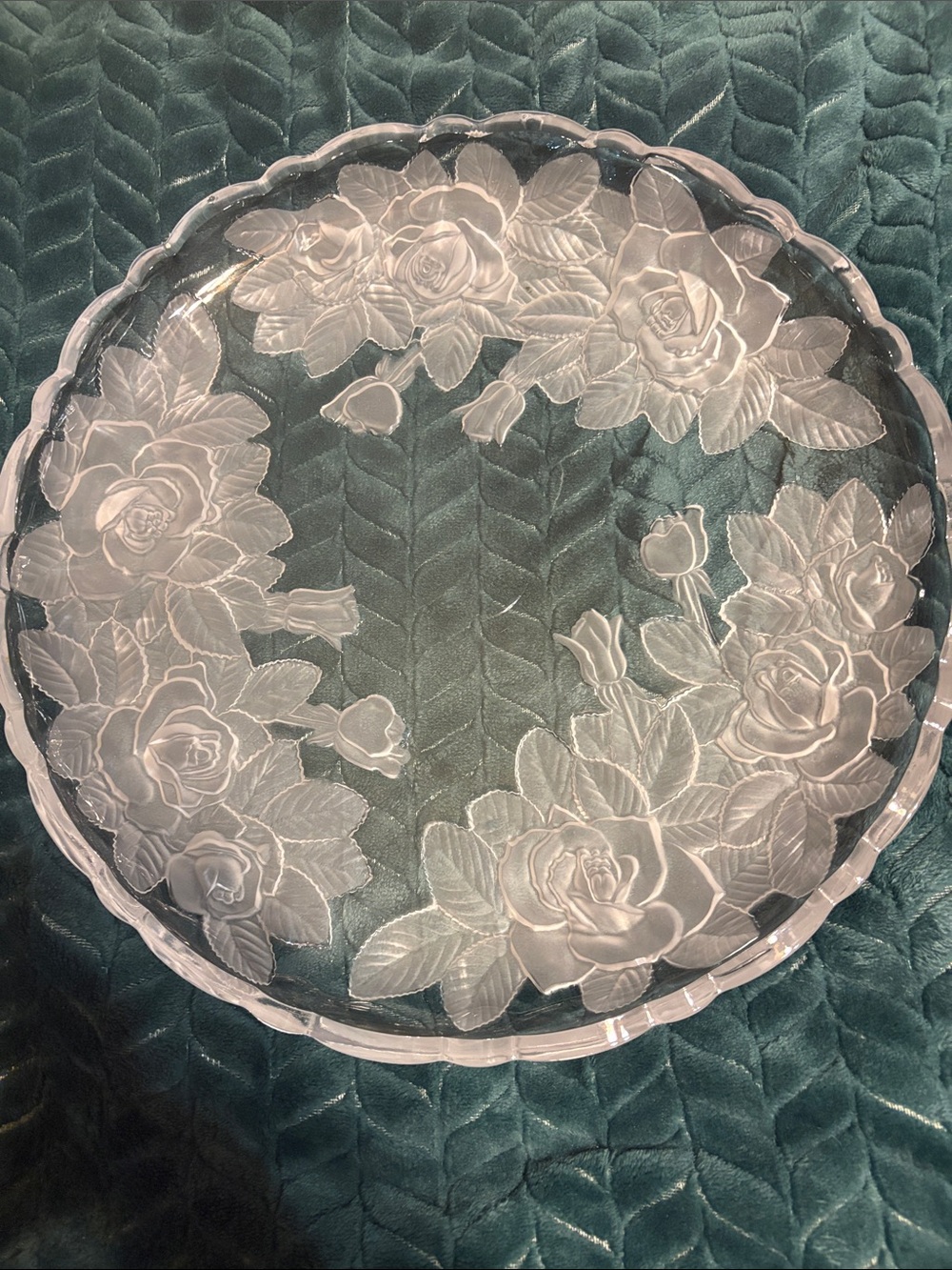Glass winter rose serving platter